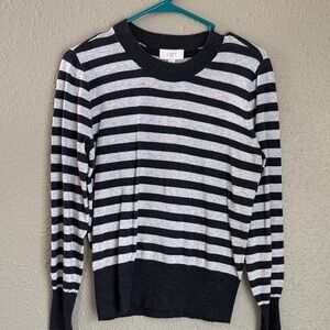 LOFT dark gray and light gray Striped Crewneck Sweater